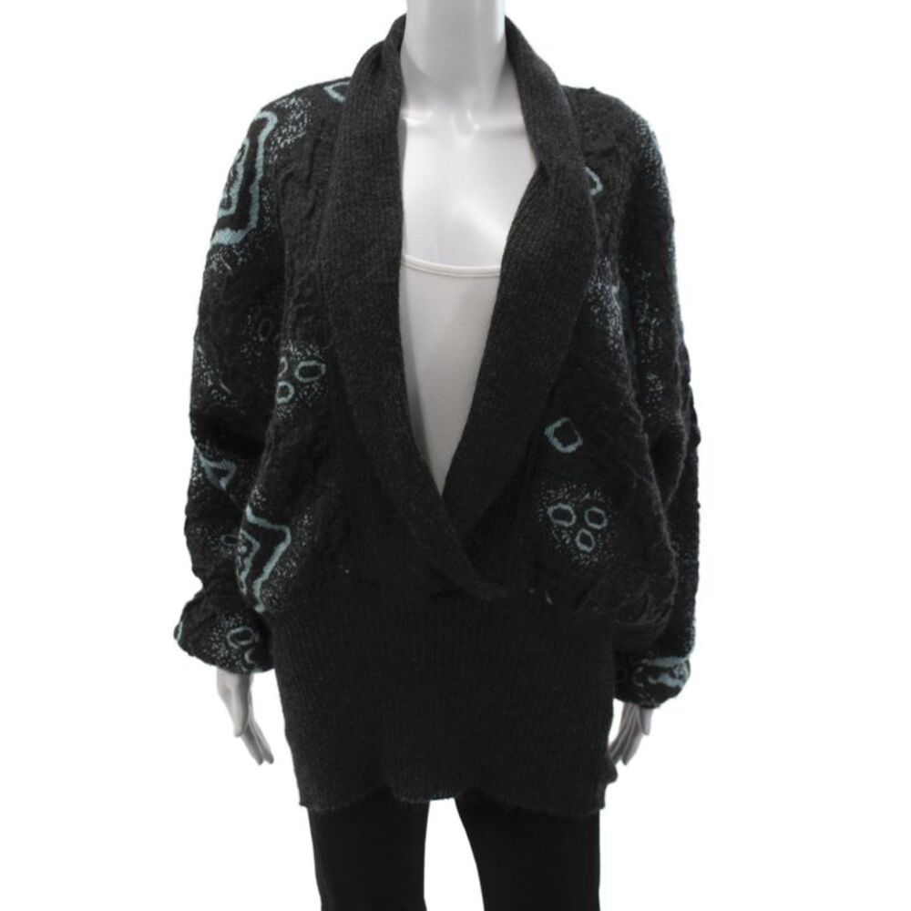 Escada Margaretha Ley Women Black Geometric V-Neck Cardigan Boho Size 42